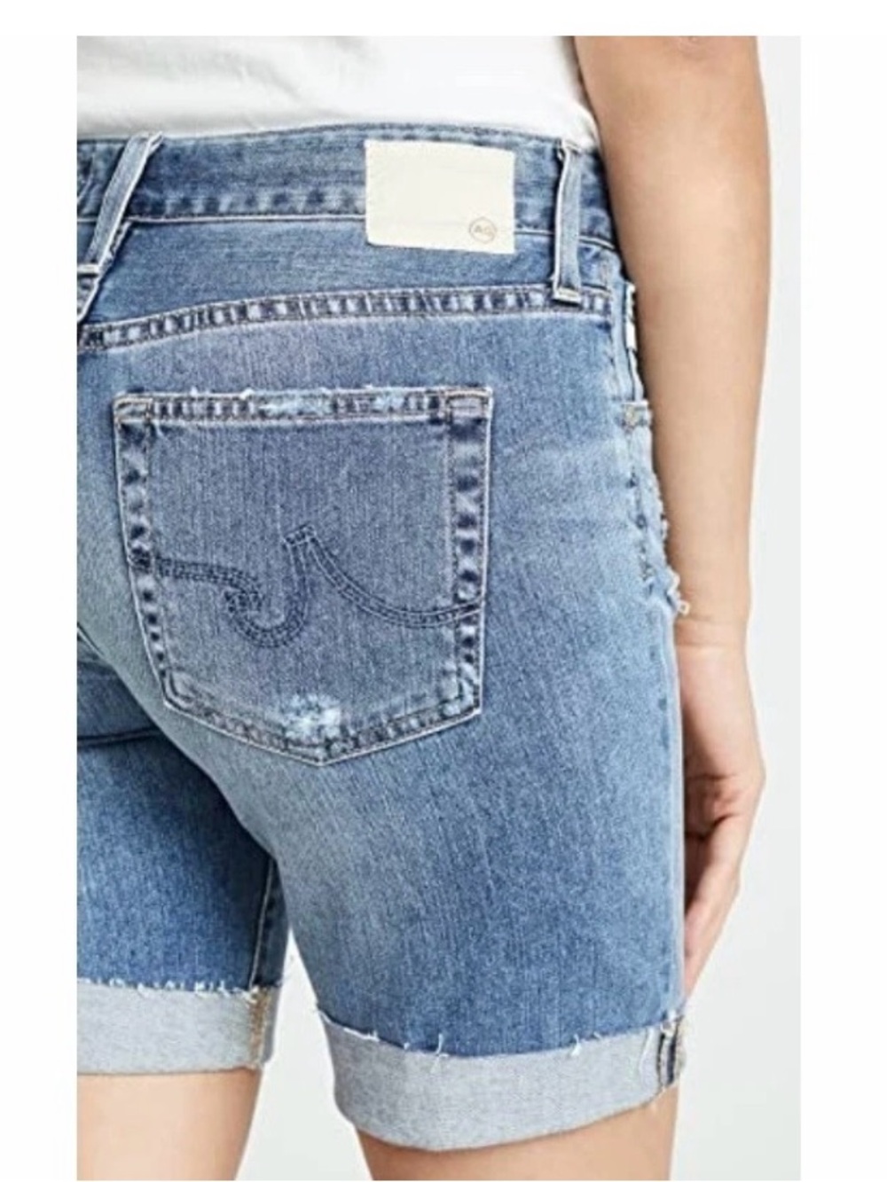 AG Adriano Goldschmied Nikki Short Light Blue Distressed Rolled Cuff Jean Shorts - Picture 3 of 14